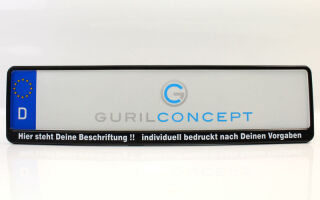Schwarzer Kennzeichenhalter (Premium) mit Folienbeschriftung nach Wunsch