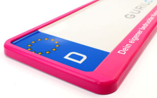 Pinker Kennzeichenhalter (Premium) mit Folienbeschriftung nach Wunsch