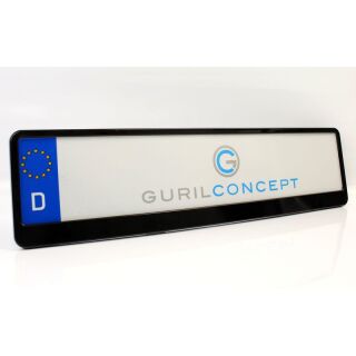 Schwarz-glänzend (Klavierlack) Kennzeichenhalter 520x110mm mit Wunschbeschriftung