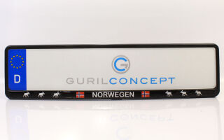 Norwegen Kennzeichenhalter mit Flagge & Elchmotiv (Epoxy-Doming)