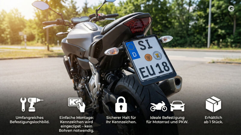 3D Kennzeichen Motorrad 180x200 in Schwarzmatt
