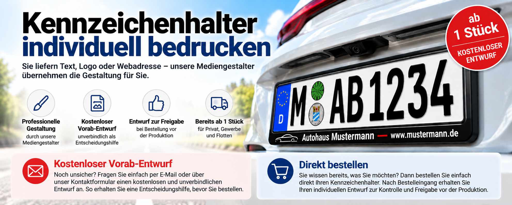Kennzeichenhalter individuell bedrucken - ab 1 Stück